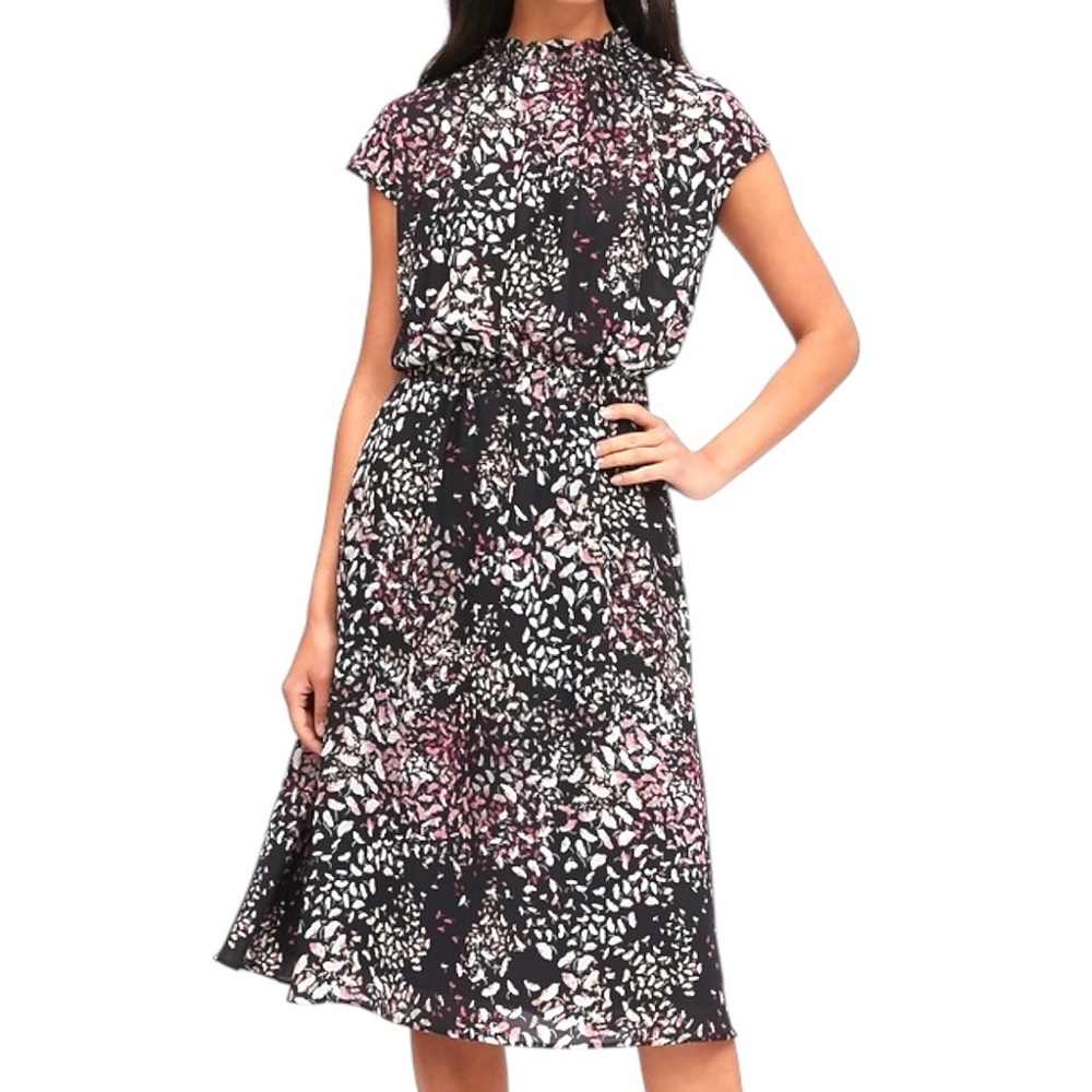 NEW Banana Republic Black Cherry Blossom Showers Floral Print Midi Dress Size 6